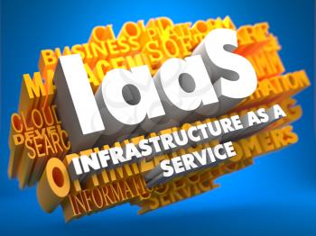 IAAS - Infrastructure-as-a-Service - on  Yellow WordCloud on Blue Background.