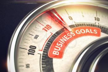 Conceptual Illustration of a Scale with Red Needle Pointing to Maximum of Business Goals. Horizontal image. 3D.