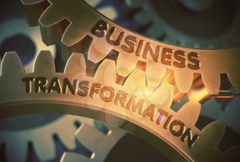 Business Transformationon Golden Cog Gears. Golden Cog Gears with Business Transformation Concept. 3D Rendering.