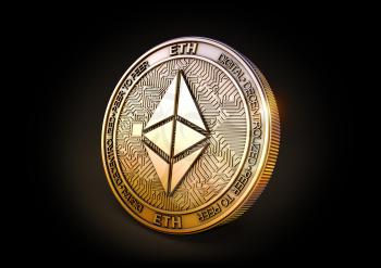 Ethereum ETH - Cryptocurrency Coin on Black Background. 3D rendering