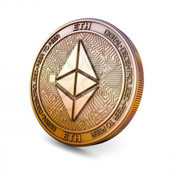 Ethereum ETH - Cryptocurrency Coin Isolated on White Background. 3D rendering