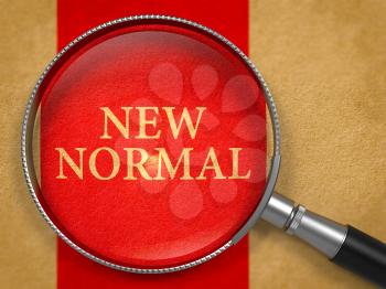 New Normal through Lens on Old Paper with Red Vertical Line Background.