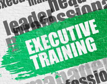 Education Service Concept: Executive Training - on White Brickwall with Word Cloud Around. Modern Illustration. Executive Training Modern Style Illustration on Green Grunge Paint Stripe. 