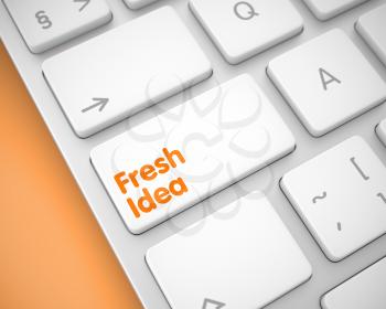 Conceptual Keyboard with Fresh Idea White Keypad. Online Service Concept: Fresh Idea on Modern Computer Keyboard lying on the Orange Background. 3D Illustration.