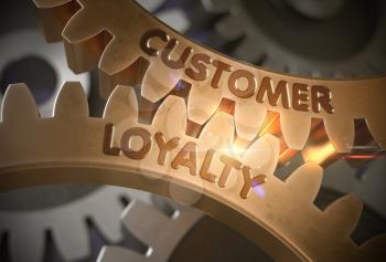 Customer Loyalty - Industrial Design. Customer Loyalty on the Mechanism of Golden Gears. 3D Rendering.