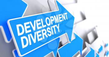 Development Diversity, Inscription on the Blue Pointer. Development Diversity - Blue Arrow with a Text Indicates the Direction of Movement. 3D.