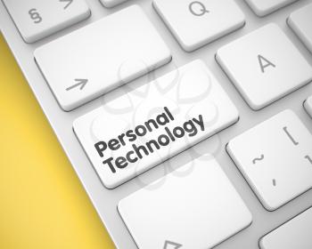 Service Concept: Personal Technology on the Slim Aluminum Keyboard lying on the Yellow Background. Personal Technology - White Keypad on Keyboard. 3D.