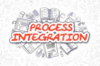 Business Illustration of Process Integration. Doodle Red Word Hand Drawn Cartoon Design Elements. Process Integration Concept. 