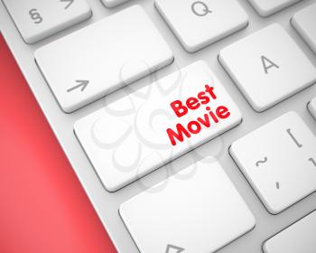 Service Concept: Best Movie on the White Keyboard lying on the Red Background. Business Concept with Modern Computer Enter White Key on Keyboard: Best Movie. 3D Render.