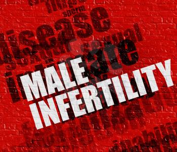 Health concept: Male Infertility - on Wall with Wordcloud Around . Male Infertility on the Red Brickwall . 