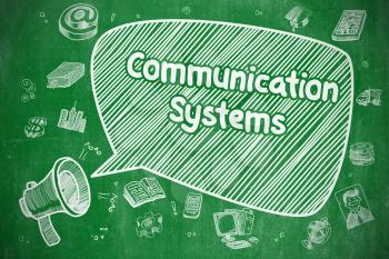 Communication Systems on Speech Bubble. Hand Drawn Illustration of Shrieking Megaphone. Advertising Concept. 