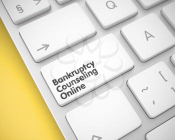 Business Concept. White Button on Laptop Keyboard. Online Service Concept with Laptop Enter White Key on the Keyboard: Bankruptcy Counseling Online. 3D Illustration.