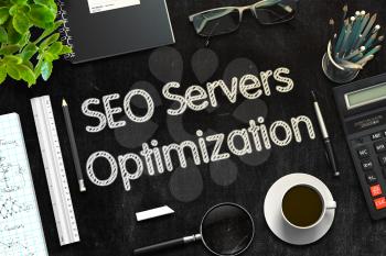 Black Chalkboard with SEO Servers Optimization Concept. 3d Rendering. Toned Image.