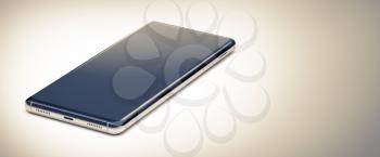 A Single Mobile Phone or Smartphone on White Surface. Close Up View. 3D Render.