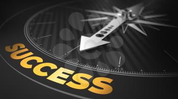 3D Illustration of an Abstract Compass Over Black Background with Needle Pointing the Text: Success - Business Concept.