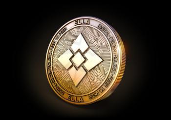 Ellaism ELLA - Cryptocurrency Coin on Black Background. 3D rendering