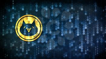 Monacoin Blockchain Cryptocurrency. Yellow Icon on Dark Digital Background with Empty Copyspace for Your Web Design. 