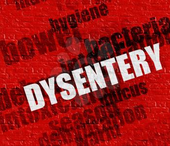 Modern healthcare concept: Dysentery - on Wall with Word Cloud Around . Red Brickwall with Dysentery on the it . 