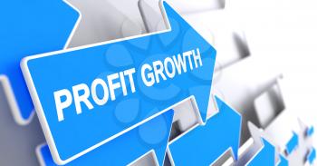 Profit Growth, Message on the Blue Arrow. Profit Growth - Blue Arrow with a Text Indicates the Direction of Movement. 3D Render.