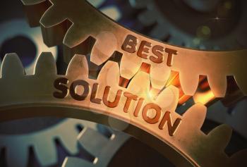 Best Solution - Industrial Design. Golden Metallic Cogwheels with Best Solution Concept. 3D Rendering.