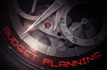 Budget Planning on the Face of Luxury Watch Machinery Macro Detail Monochrome. Budget Planning on Mechanical Pocket Watch, Chronograph Close-Up. Work Concept with Glowing Light Effect. 3D Rendering.