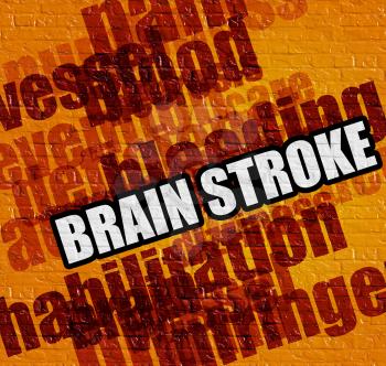 Modern medical concept: Yellow Brickwall with Brain Stroke on it . Brain Stroke - on the Brick Wall with Wordcloud Around . 