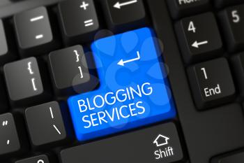 Blue Blogging Services Key on Keyboard. 3D Render.
