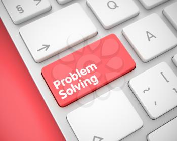 Modern Laptop Keyboard with Problem Solving Red Button. Online Service Concept: Problem Solving on the Modernized Keyboard lying on the Red Background. 3D Illustration.