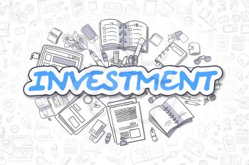 Doodle Illustration of Investment, Surrounded by Stationery. Business Concept for Web Banners, Printed Materials. 