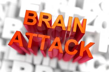 Medicine Concept. Brain Attack - The Word of Red Color Located over Letters of White Color. 3D rendering.