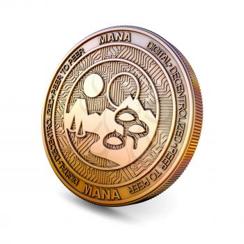 Decentraland MANA - Cryptocurrency Coin Isolated on White Background. 3D rendering.