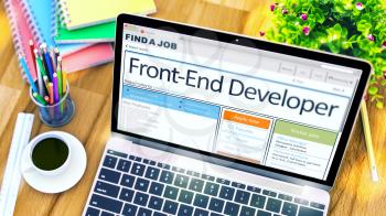 Front-End Developer - Your Next Job, Apply Today. Hiring Concept. 3D.