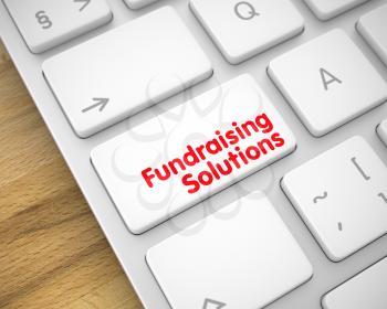 Close Up White Keyboard Key - Fundraising Solutions. Business Concept: Fundraising Solutions on the Modern Computer Keyboard Background. 3D Illustration.