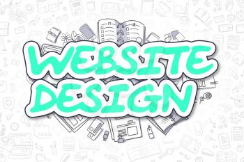 Green Text - Website Design. Business Concept with Cartoon Icons. Website Design - Hand Drawn Illustration for Web Banners and Printed Materials. 