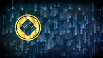 Waves Virtual Currency. Yellow Coin Image on the Digital Background with Blank Copyspace for Advertising. 