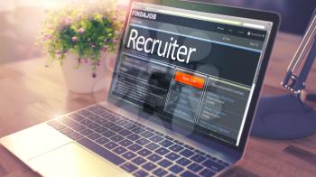 Recruiter - Job Searching Concept. Laptop on Office Desk. 3D Rendering