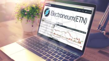 Web Page of a Exchange Marketplace with Dynamics of the Cost Change of Electroneum - ETN on Laptop Screen. Toned, Blurred Image. 3D Illustration .
