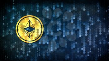 Ethereum Classic Virtual Currency. Yellow Symbol on the Digital Background with Empty Copyspace for Card. 