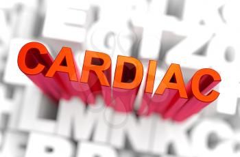 Medicine Concept. Cardiac - The Word of Red Color Located over Letters of White Color. 3D rendering.