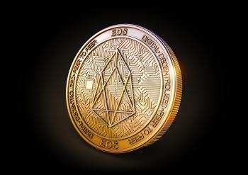 Eos EOS - Cryptocurrency Coin on Black Background. 3D rendering.