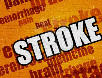 Modern medical concept: Stroke - on the Brick Wall with Word Cloud Around . Stroke on the Yellow Wall . 