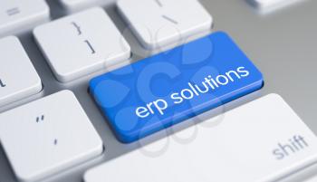 Inscription on the Blue Keyboard Enter Keypad, for ERP Solutions - Enterprise Resource Planning Concept. Close Up Blue Keyboard Button - ERP Solutions - Enterprise Resource Planning. 3D Illustration.