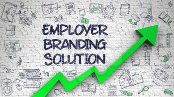 Employer Branding Solution - Line Style Illustration with Doodle Elements. Employer Branding Solution - Development Concept with Doodle Icons Around on the White Wall Background. 3D Render.