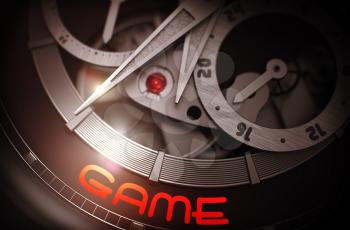 Game on Elegant Wrist Watch Detail, Chronograph Close View. Game on the Luxury Men Wrist Watch, Chronograph Close Up. Time Concept with Lens Flare. 3D Rendering.