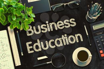 Black Chalkboard with Business Education. 3d Rendering. Toned Image.