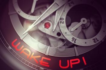 Wake Up on Luxury Pocket Watch, Chronograph Close-Up. Wake Up on Face of Men Wrist Watch Machinery Macro Detail Monochrome. Business Concept with Glowing Light Effect. 3D Rendering.