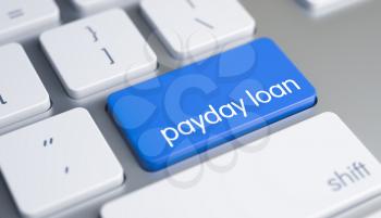 Metallic Keyboard Keypad Showing the Caption Payday Loan. Message on Blue Keyboard Keypad. Business Concept with Blue Enter Keypad on White Keyboard: Payday Loan. 3D.
