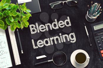 Blended Learning Concept on Black Chalkboard. 3d Rendering. Toned Illustration.