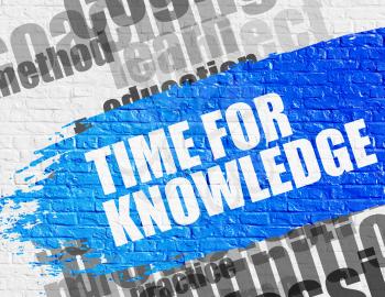 Education Concept: Time For Knowledge - on Brickwall with Word Cloud Around. Modern Illustration. Time For Knowledge Modern Style Illustration on the Blue Brush Stroke. 