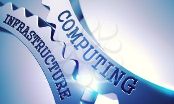 Shiny Metal Cog Gears with Computing Infrastructure Message. Message Computing Infrastructure on Metal Cog Gears - Business Concept. 3D Illustration .